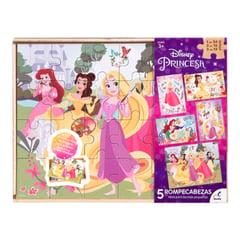 DISNEY - Rompecabezas De Madera 5 En 1 Princesas