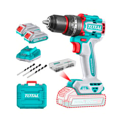 TOTAL TOOLS - Taladro Percutor Brushless 20V 13mm + 2 Bat 2ah + Car + 47 Acc Total