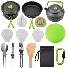 GENERICO - 16pcs Set Ollas Camping Cubiertos de cocina verde