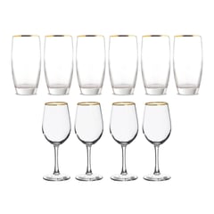 ALLEGRA - Set 4 Copas 320ml + 6 Vasos Monaco 460ml Borde Dorado