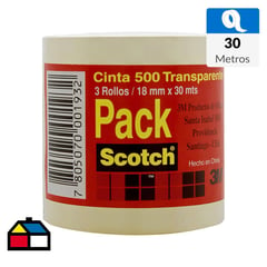 SCOTCH - Pack 3 Cintas 500 Transparente 18mm x 30mts