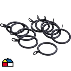 JUST HOME COLLECTION - Set de argollas para cortina 19 mm 10 unidades negro