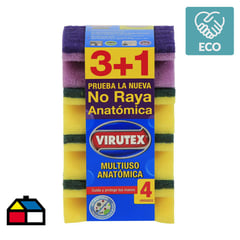 VIRUTEX - Esponja x4 multiuso antibacterial acanalada