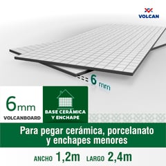 VOLCANBOARD - Plancha Fibrocemento Base Cerámico 6 mm 120x240 cm Blanco