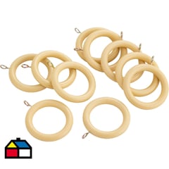 JUST HOME COLLECTION - Set de argollas para cortina 28 mm 10 unidades natural