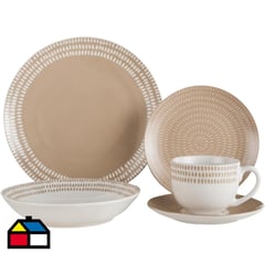 JUST HOME COLLECTION - Juego de Loza 30 Piezas Porcelana Gotas Beige