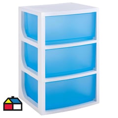 WENCO - Cajonera 3 Cajón Modular 50x70x39 cm Blanco/Azul