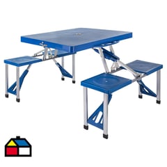 KLIMBER - Mesa Plegable Maleta con Bancos Rectangular 134x66x82 cm Azul