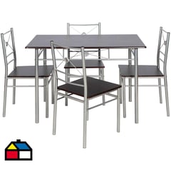 CASA BONITA - Juego de Comedor Tubo 110x70x76 cm Chocolate 4 Sillas