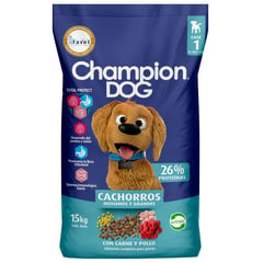 CHAMPION DOG - Para Perro Cachorro Carne, pollo y leche 15 kg