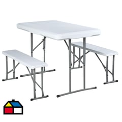 JUST HOME COLLECTION - Mesa Plegable tipo maleta con bancos 105 cm blanco