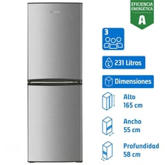 MADEMSA - Refrigerador Bottom Freezer Frío Directo 231 Litros Inox Nordik 415 Plus