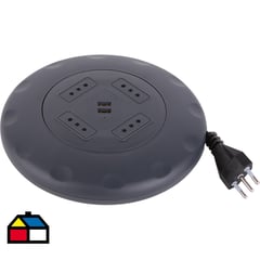 HALUX - Alargador retráctil 4 tomas 5 m + 2 USB Negro