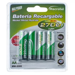 MACROTEL - Pack de 4 pilas recargables AA 2700 mAh 1.2V