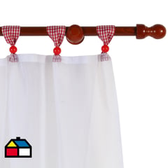 JOVIAL - Cortina de cocina 120x135cm frutillas cuadrillé roja