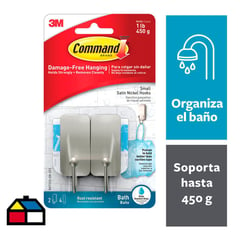 COMMAND - Gancho para Baño Pequeño Niquel Satinado 2 unidades