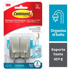 COMMAND - Gancho para Baño Pequeño Niquel Satinado 2 unidades