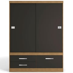 YARDAS - Clóset 2 Puerta(s) 3 Cajone(s) 2 Repisa(s) 136x180x52 cm Teca/Negro