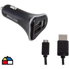 PHILCO - Kit cargador rapido auto 2,4A triple USB