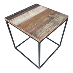 DE PIES A CABEZA - Mesa cubo 50x50 cm negra con madera pradera