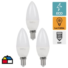 DAIRU - Pack 3 led vela E14 3,5W luz cálida