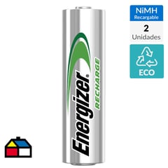 ENERGIZER - Pack de 2 pilas recargables AA 2000 mAh 1,2V