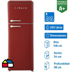 LIBERO - Refrigerador Top Freezer Frío Directo 203 Litros Rojo LRT-210DFRR