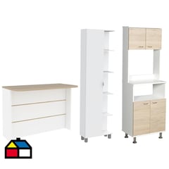 TUHOME - Set mueble microondas + isla de cocina + estante rovere/blanco