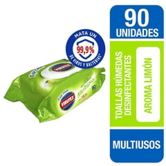 VIRUTEX - Toallas húmedas desinfectantes multiuso x90un limón