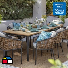 JUST HOME COLLECTION - Juego de Comedor de Terraza Cordova 8 Personas Blanco/Gris