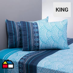 AMERICAN FAMILY - Juego sábanas 144 hilos mandala azul/celeste king