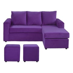 BODEVIR - Sofá seccional + 2 pouf felpa morado