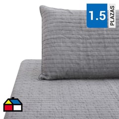 DIB - Quilt Cubrecama Patchwork Hebra Gris 1,5 Plazas