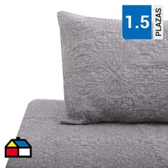 DIB - Quilt Cubrecama Floral Hebra Gris 1,5 Plazas