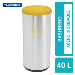 TRAMONTINA - Basurero 40 Litros Acero inoxidable Gris/amarillo