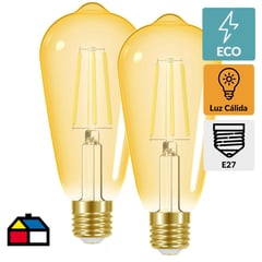 DAIRU - Pack 2 ampolletas led ST64 E27 6W ambar