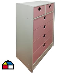 MUEBLES KIDS - Cajonera 6 Cajones Rosado Flor 115x70x40 cm