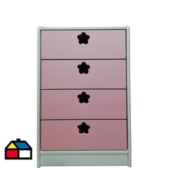 MUEBLES KIDS - Cajonera 4 Cajones Rosado Flor 95x60x45 cm