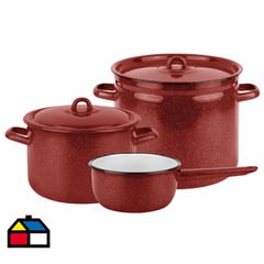 FANTUZZI - Batería de cocina 5 piezas acero carbonico roja