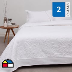 ROYAL SUPREME - Cubrecama Quilt Liso Leaves Blanco 2 Plazas