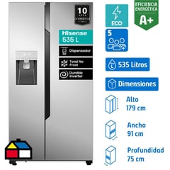HISENSE - Refrigerador Side by Side No Frost 535 Litros Inox RC-70WS