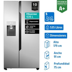 HISENSE - Refrigerador Side by Side No Frost 535 Litros Inox RC-70WS