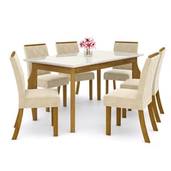 HOME MOBILI - Juego de Comedor 6 Sillas MDP Natural 80x160x90 cm