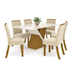 HOME MOBILI - Juego de Comedor 6 Sillas MDP Natural 80x160x90 cm