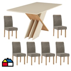 MOBILO - Juego de comedor MDP/vidrio 6 sillas