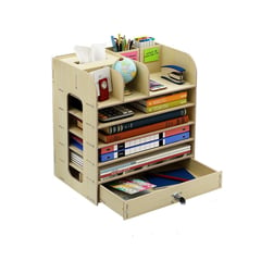 IMPORTADORA USA - Organizador escritorio madera cajón 34,7x22,2x32,6 cm blanco