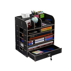 IMPORTADORA USA - Organizador escritorio madera cajón 34,7x22,2x32,6 cm negro