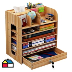 IMPORTADORA USA - Organizador escritorio madera cajón 34,7x22,2x32,6 cm café