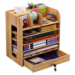 IMPORTADORA USA - Organizador escritorio madera cajón 34,7x22,2x32,6 cm café