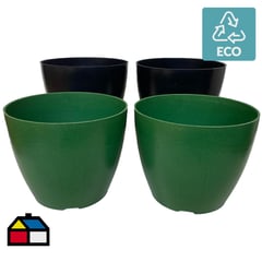 DECOGREEN - Set de 4 Maceteros Biodegradables Actual, 2 Negros y 2 Musgo